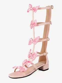 Sweet Lolita Sandals Bows Round Toe PU Leather White Lolita Summer Shoes