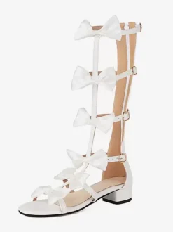 Sweet Lolita Sandals Bows Round Toe PU Leather White Lolita Summer Shoes