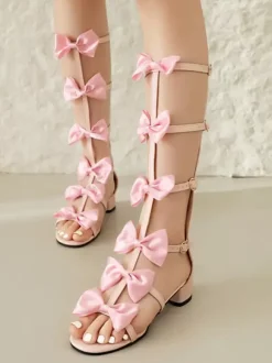 Sweet Lolita Sandals Bows Round Toe PU Leather White Lolita Summer Shoes