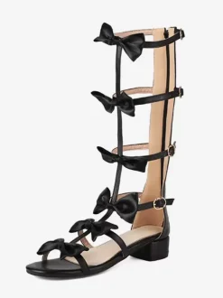 Sweet Lolita Sandals Bows Round Toe PU Leather White Lolita Summer Shoes