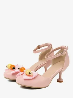 Sweet Lolita Sandals Bows Round Toe PU Leather White Lolita Summer Shoes