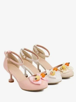 Sweet Lolita Sandals Bows Round Toe PU Leather White Lolita Summer Shoes