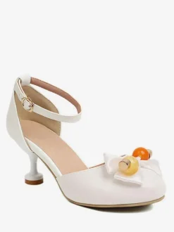 Sweet Lolita Sandals Bows Round Toe PU Leather White Lolita Summer Shoes
