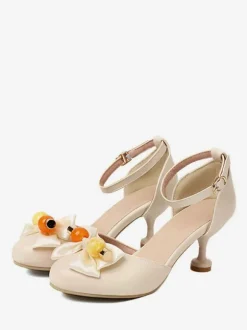 Sweet Lolita Sandals Bows Round Toe PU Leather White Lolita Summer Shoes