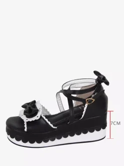 Sweet Lolita Sandals Bows Open Toe PU Leather Black Lolita Summer Shoes