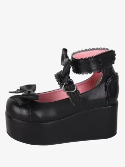 Sweet Lolita Sandals Butterfly Round Toe butterfly Pattern PU Leather Black Lolita Summer Shoes