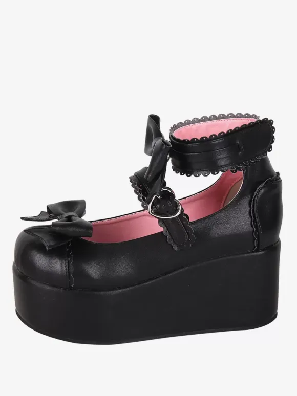 Sweet Lolita Sandals Butterfly Round Toe butterfly Pattern PU Leather Black Lolita Summer Shoes