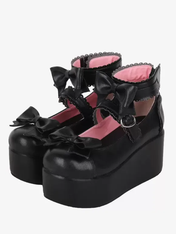Sweet Lolita Sandals Butterfly Round Toe butterfly Pattern PU Leather Black Lolita Summer Shoes