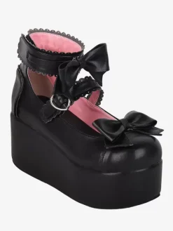 Sweet Lolita Sandals Butterfly Round Toe butterfly Pattern PU Leather Black Lolita Summer Shoes
