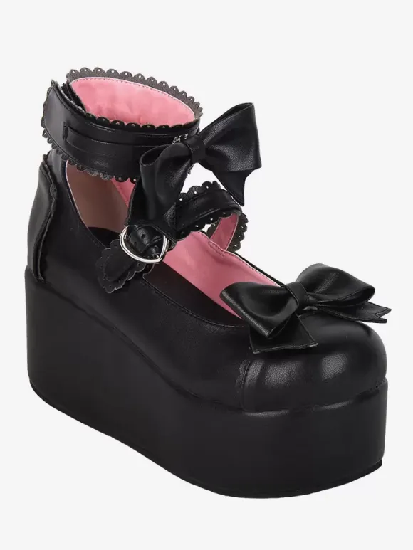 Sweet Lolita Sandals Butterfly Round Toe butterfly Pattern PU Leather Black Lolita Summer Shoes