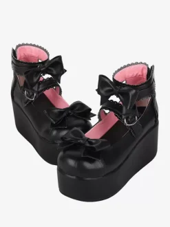 Sweet Lolita Sandals Butterfly Round Toe butterfly Pattern PU Leather Black Lolita Summer Shoes