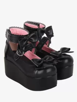 Sweet Lolita Sandals Butterfly Round Toe butterfly Pattern PU Leather Black Lolita Summer Shoes