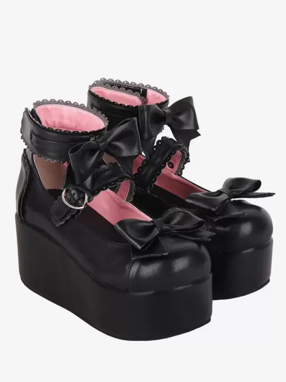 Sweet Lolita Sandals Butterfly Round Toe butterfly Pattern PU Leather Black Lolita Summer Shoes