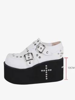 Sweet Lolita Sandals Grommets Round Toe Metallic PU Leather White Lolita Summer Shoes