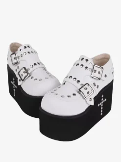 Sweet Lolita Sandals Grommets Round Toe Metallic PU Leather White Lolita Summer Shoes