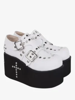 Sweet Lolita Sandals Grommets Round Toe Metallic PU Leather White Lolita Summer Shoes