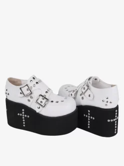 Sweet Lolita Sandals Grommets Round Toe Metallic PU Leather White Lolita Summer Shoes