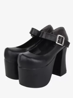 Sweet Lolita Sandals Grommets Round Toe Metallic PU Leather Black Lolita Summer Shoes