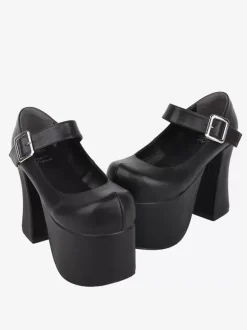 Sweet Lolita Sandals Grommets Round Toe Metallic PU Leather Black Lolita Summer Shoes