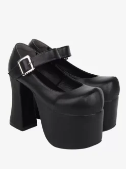 Sweet Lolita Sandals Grommets Round Toe Metallic PU Leather Black Lolita Summer Shoes