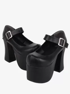 Sweet Lolita Sandals Grommets Round Toe Metallic PU Leather Black Lolita Summer Shoes
