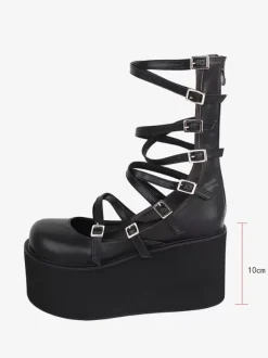 Sweet Lolita Sandals Lace up Round Toe PU Leather Black Lolita Summer Shoes