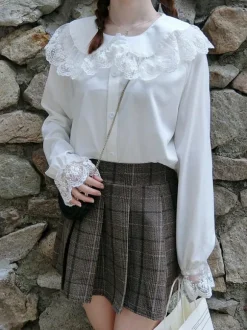 Sweet Lolita Shirt Lace Chiffon White Lolita Blouse