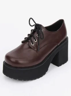 Sweet Lolita Shoes Black Platform Chunky Heel Lace Up Lolita Boots