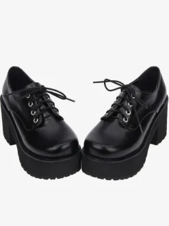 Sweet Lolita Shoes Black Platform Chunky Heel Lace Up Lolita Boots