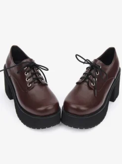 Sweet Lolita Shoes Black Platform Chunky Heel Lace Up Lolita Boots