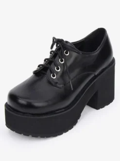 Sweet Lolita Shoes Black Platform Chunky Heel Lace Up Lolita Boots