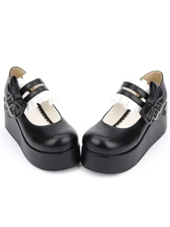 Sweet Lolita Shoes Black Round Toe Platform Low Top Mary Jane Shoes