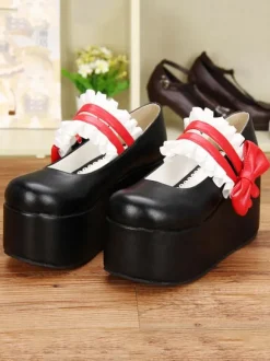 Sweet Lolita Shoes Black Round Toe Platform Low Top Mary Jane Shoes
