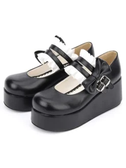 Sweet Lolita Shoes Black Round Toe Platform Low Top Mary Jane Shoes