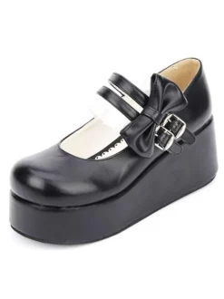 Sweet Lolita Shoes Black Round Toe Platform Low Top Mary Jane Shoes