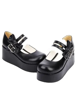 Sweet Lolita Shoes Black Round Toe Platform Low Top Mary Jane Shoes