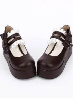 Sweet Lolita Shoes Black Round Toe Platform Low Top Mary Jane Shoes