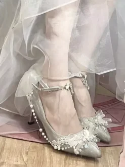 Sweet Lolita Shoes Blue Chains Bows Pointed Toe Stiletto Heel Lolita Shoes