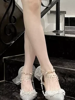 Sweet Lolita Shoes Blue Chains Bows Pointed Toe Stiletto Heel Lolita Shoes