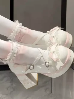 Sweet Lolita Shoes Light Sky Blue Bows Round Toe PU Leather Chunky Heel Lolita Shoes