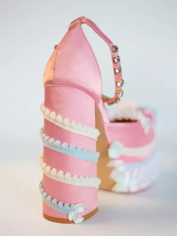 Sweet Lolita Shoes Light Green Bow Ruffles PU Leather Chunky Heel Lolita Pumps