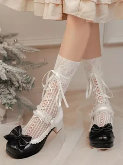 Sweet Lolita Shoes Pink Bows PU Leather Chunky Heel Lolita Pumps