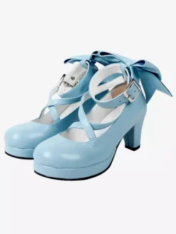 Sweet Lolita Shoes Platform Heels Bow Round Toe Cross Front Lolita Pumps