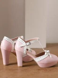 Sweet Lolita Shoes Red Bows PU Leather Chunky Heel Lolita Pumps