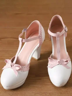 Sweet Lolita Shoes Red Bows PU Leather Chunky Heel Lolita Pumps