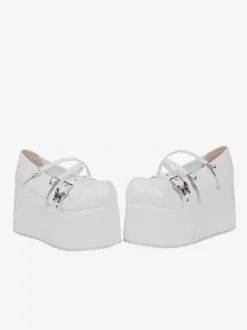 Sweet Lolita Shoes White Grommets PU Leather Side Buckle Platform Lolita Pumps
