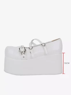 Sweet Lolita Shoes White Grommets PU Leather Side Buckle Platform Lolita Pumps