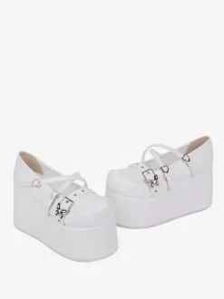 Sweet Lolita Shoes White Grommets PU Leather Side Buckle Platform Lolita Pumps