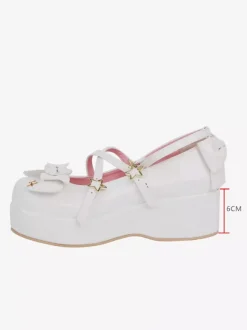 Sweet Lolita Shoes White Bows PU Leather Wedge Heel Lolita Pumps