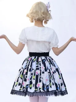 Sweet Lolita SK Angel Beats Floral Print Black Ruffles Lolita Skirts